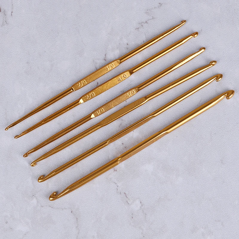 6Pcs/Set Weave Craft Sweater Knitting Metal Handle Craft Needles Golden Alumina Double End Crochet Hook Knitting Needle Set