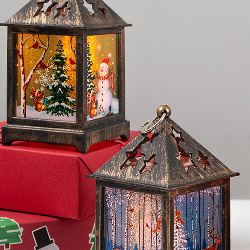 Christmas Candlestick Retro Night Lamp Portable Lights Old Man Snowman Flame Atmosphere Light Xmas Decorations