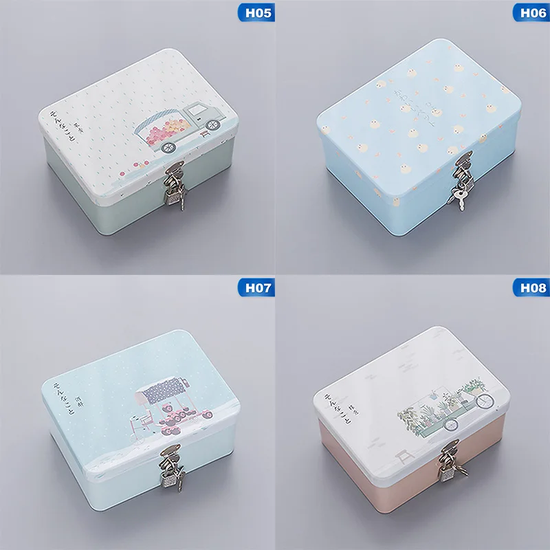 Multifunction Desktop Finishing Lock Storage Box Tinplate Makeup Organizer Drawer Container
