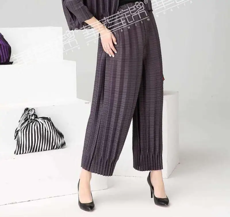 Новые Miyake плиссированные и универсальные модные свободные капри больших размеров супер удобные повседневные брюки для женщин
