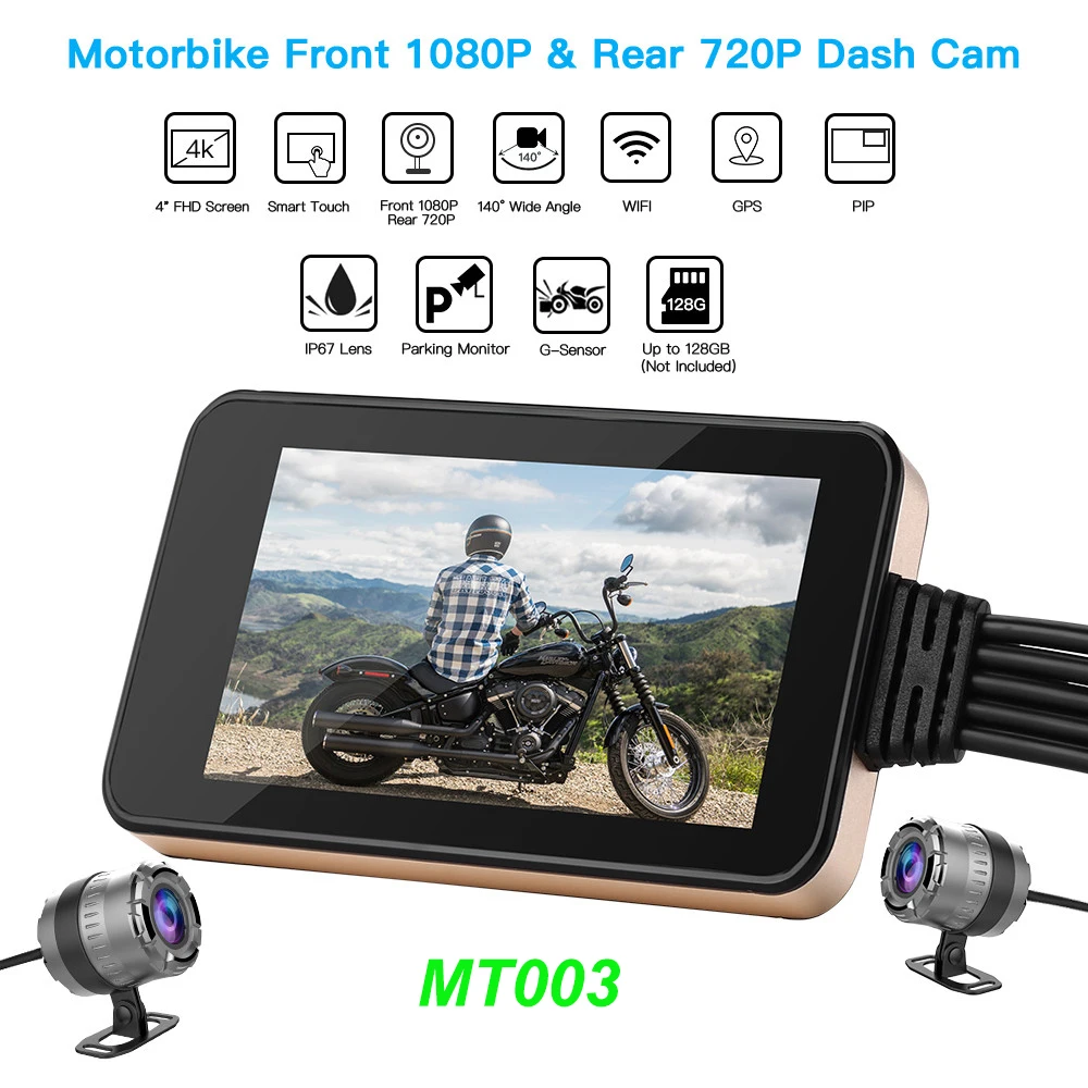 MT23 Водонепроницаемая WiFi камера, мотоциклетный сенсорный экран, HD камера, 1080P мотор, видеорегистратор, gps, двойной видеорегистратор, ночное видение, 4 дюйма, ips камера
