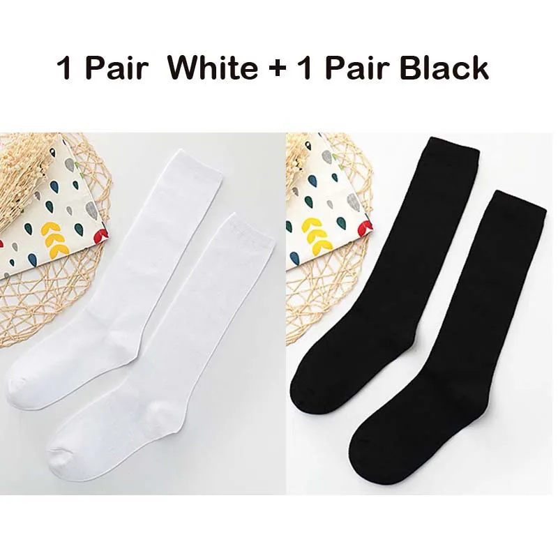 1 White x 1 Black Детские гольфы из 2 предметов хлопковые длинные Школьные носки для мальчиков и девочек, футбольные спортивные носки в стиле ретро для старой школы футбольные хоккейные От 1 до 15 лет - Цвет: 1 White x 1 Black