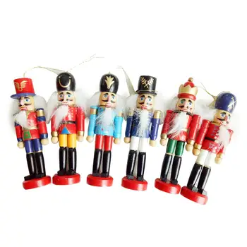 

6pcs Christmas Decoration 12cm Zakka Wood Made Nutcracker Puppet New Year Christmas Desktop Ornaments Drawing Walnuts Soldiers