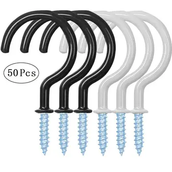 

50 Pcs Cup Ceiling Hooks Metal Wall Mount Vinyl Coated Screw in Hanger Holder 2"