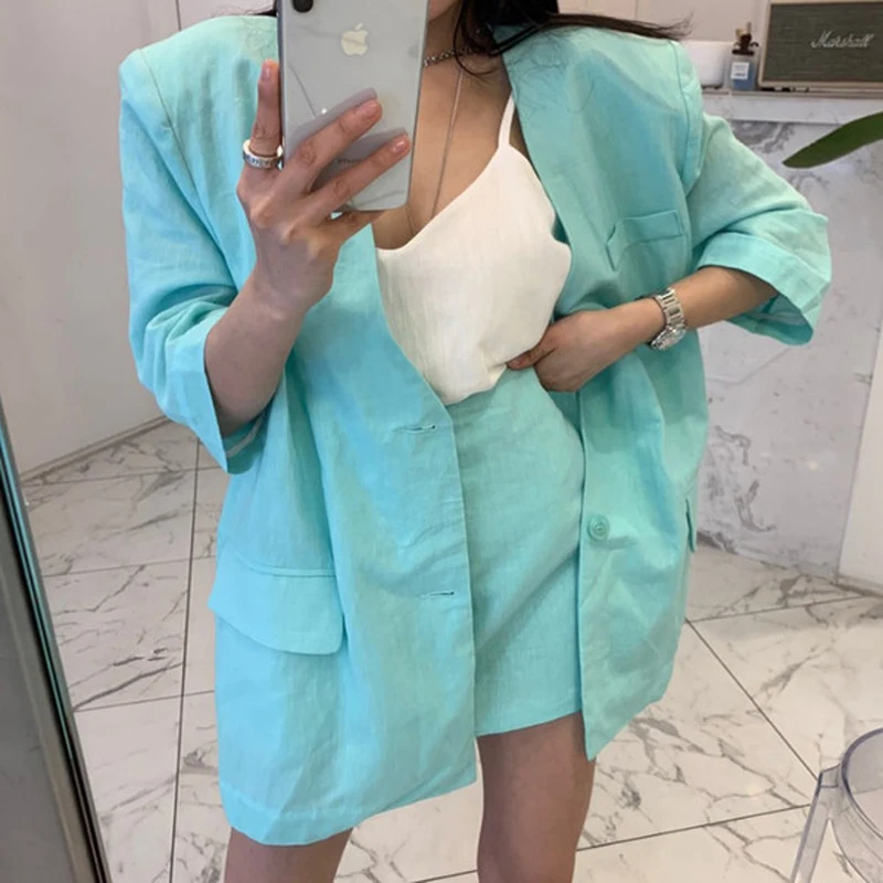 

SHTONGHUA Autumn Pure Color Short Suits for Women Stylish Blazer & Hot Shorts Female Pant Suit Casual 2 Piece Set 2019 Feminino