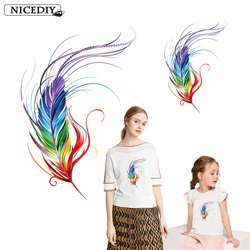 

Nicediy Colorful Feather Iron On Transfers Fashion Ironing Stickers On Clothes Heat Transfer Vinyl Sticker Iron On Patches DIY