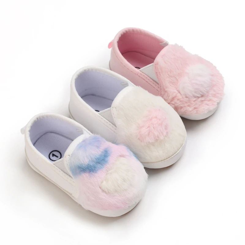 

Newborn Shoes Princess Toddler Flat Lovely Fur Autumn First Walkers Baby Girls Boys Soft Sole Shoes Crib Shoes