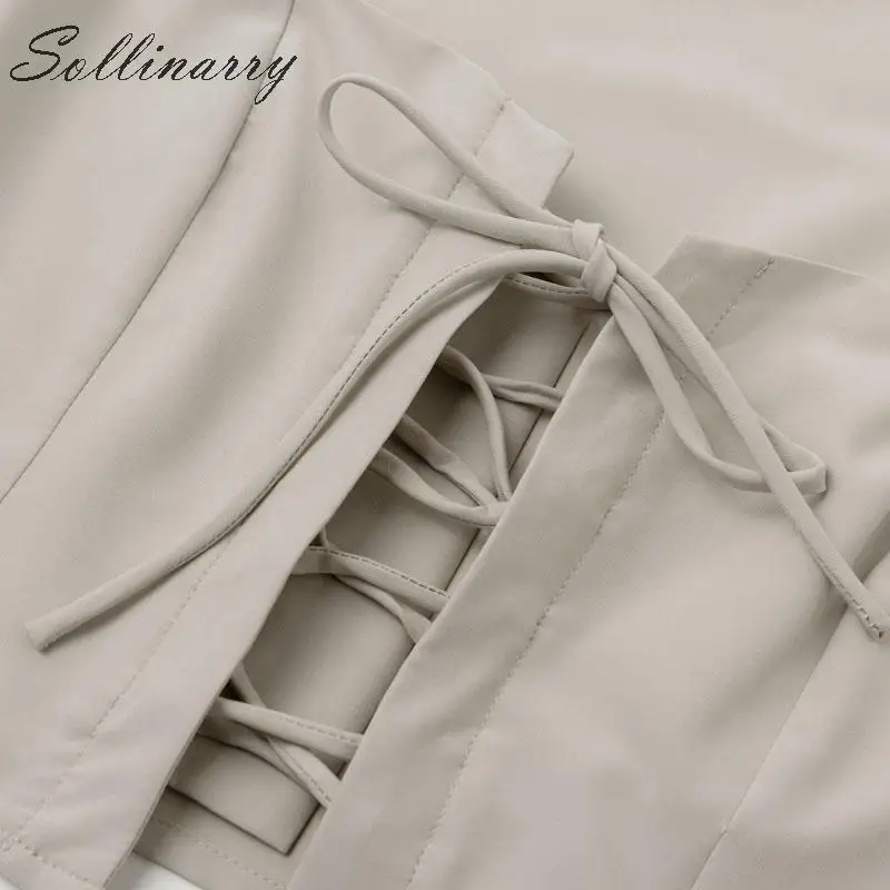 Sollinarry, высокая мода, короткие блузки для женщин,, длинный рукав, шнуровка, тонкая сексуальная блузка, рубашки для женщин, серый, повседневный Топ, для улицы