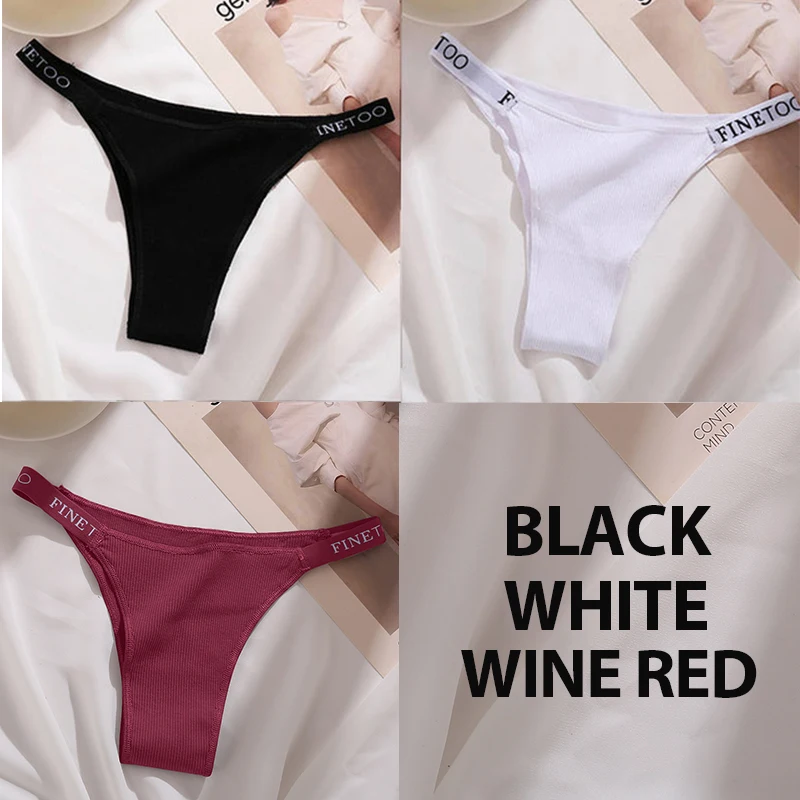 3-Piece Cotton Women's Intimate Lingerie Set - Sexy Thong & Briefs in Solid Colors