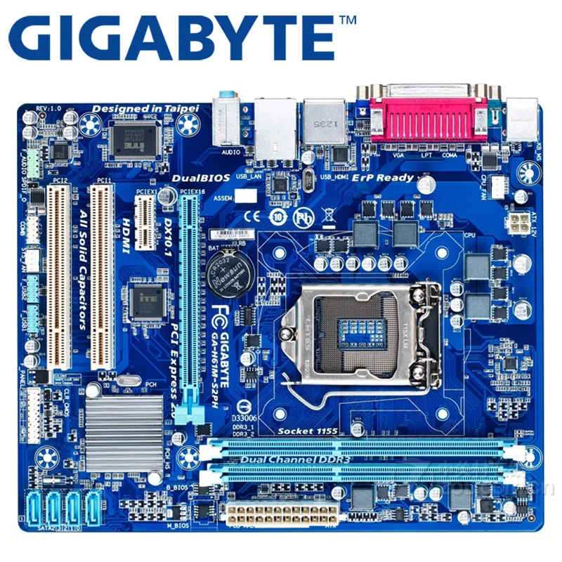 

GIGABYTE GA-H61M-S2PH Desktop Motherboard H61 Socket LGA 1155 i3 i5 i7 DDR3 16G uATX UEFI BIOS Original H61M-S2PH Used Mainboard
