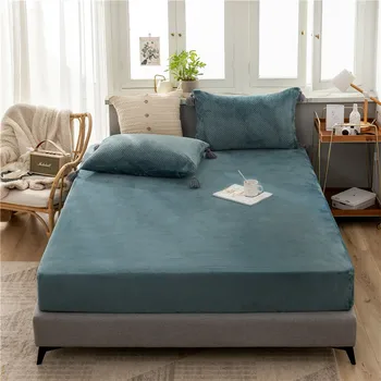 

Flannel Velvet Bed Cover Winter Warm Anti Mites Mattress Protector Cover With Elastic Band Adults Bedding Fitted Sheet Only