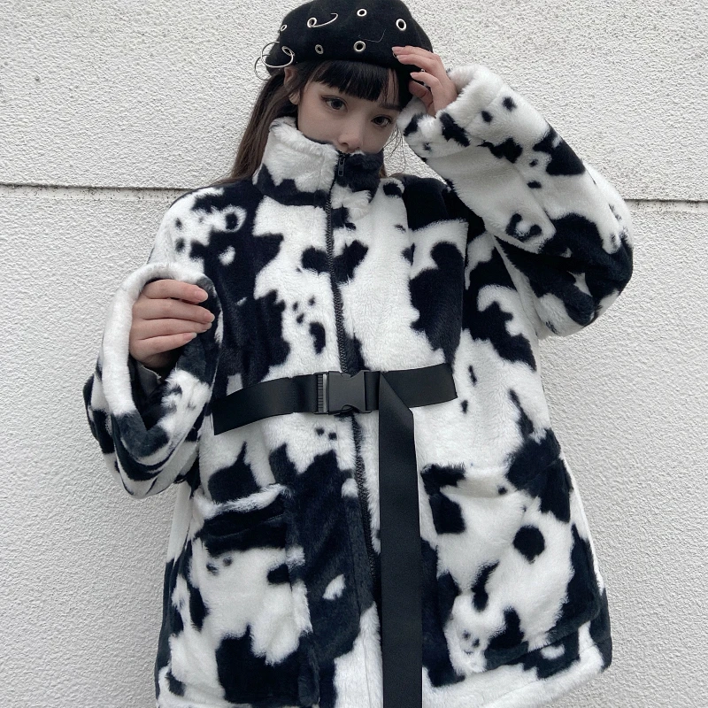 Winter New Fashion Lamb Wool Coat Harajuku Tooling Cows Baggy Cashmere Jacket Vintage Hasp Keep Warm Cotton Clothes Mujer | Женская