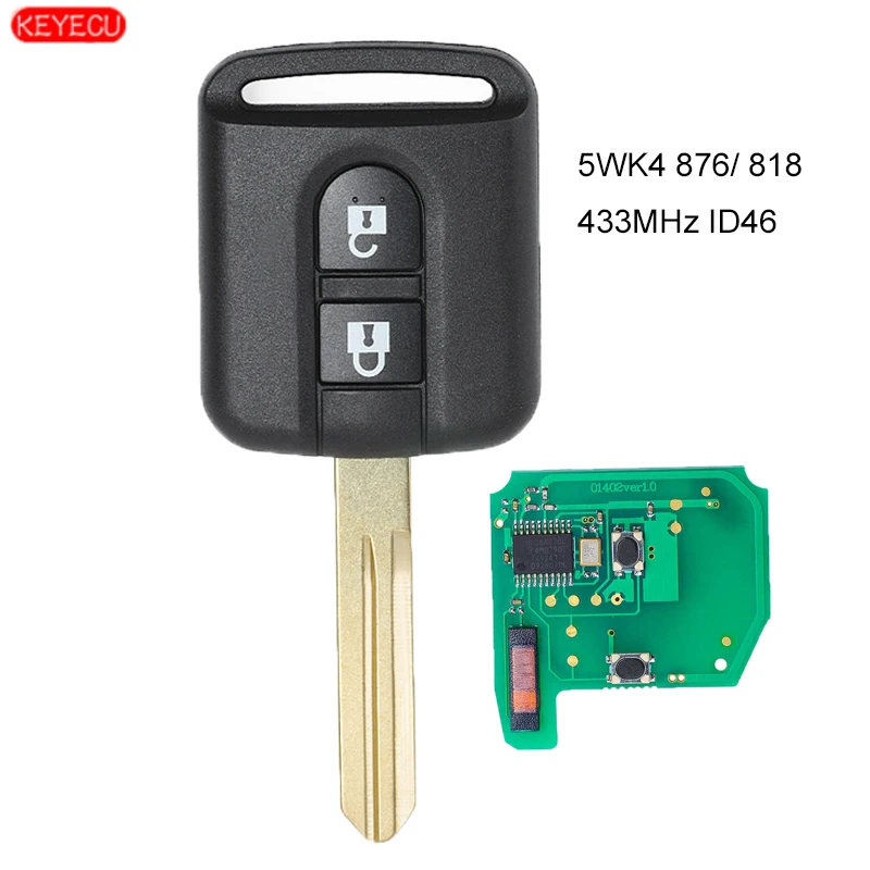 Дистанционный ключ KEYECU 433 МГц PCF7946 для Nissan Note NV200 Elgrand X TRAIL Qashqai Navara Micra 2002 2015
