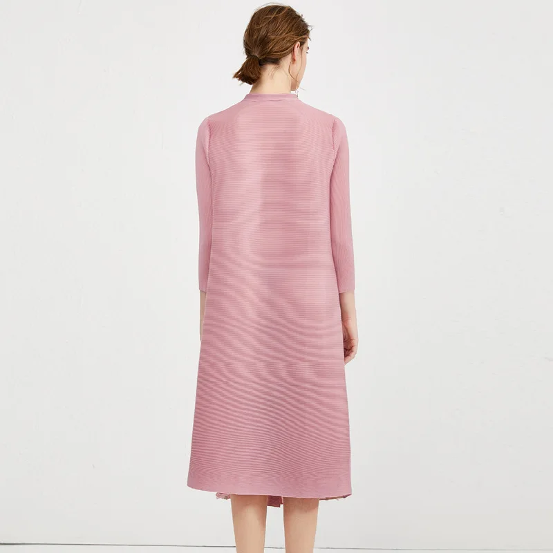 MIYAKE fold Весна новое простое платье со стоячим воротником тонкие однобортные платья с кисточками