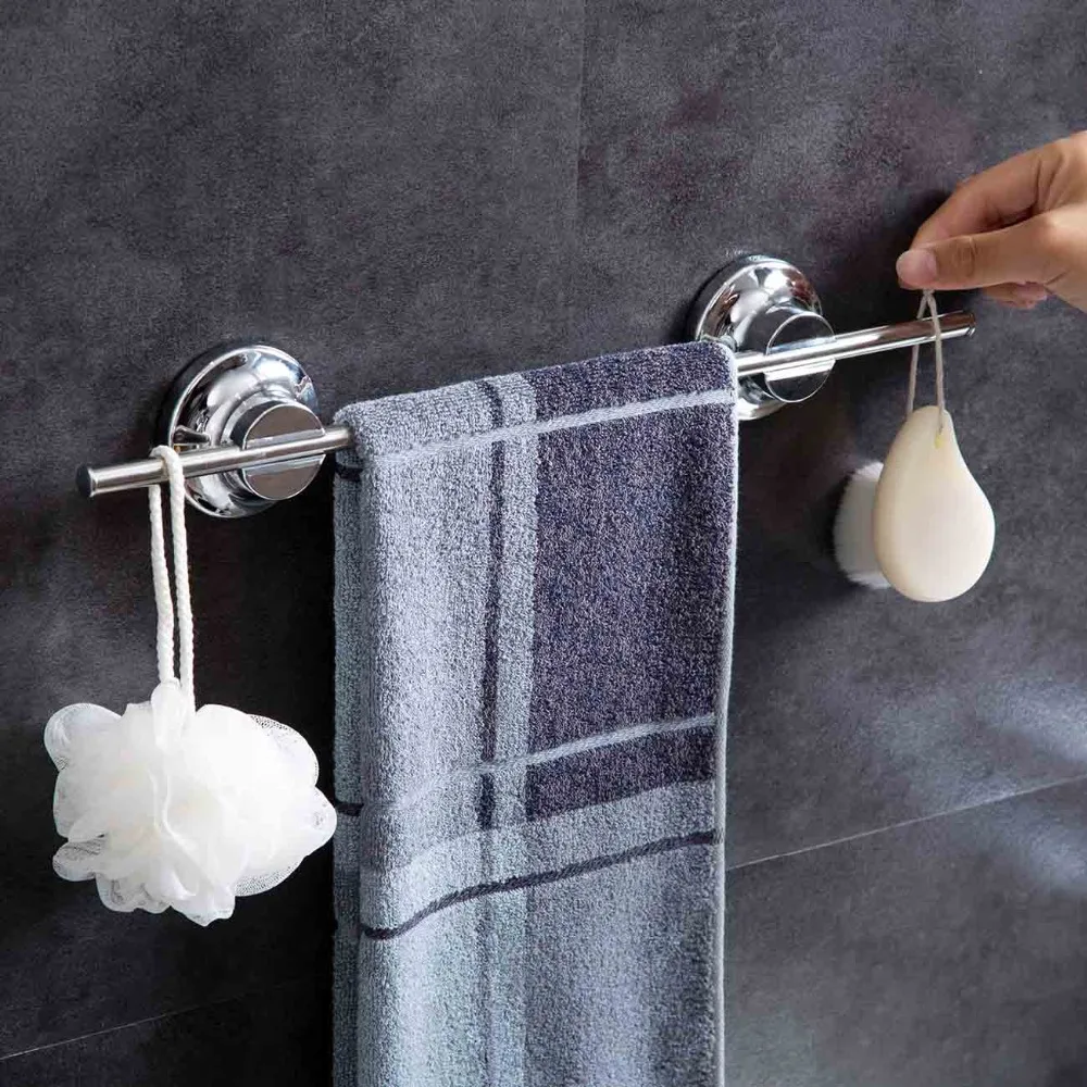 

1PC Stainless Steel Suction Cup Wall Mount Kitchen Bathroom Towel Rack Bar Holder Hook Organizer