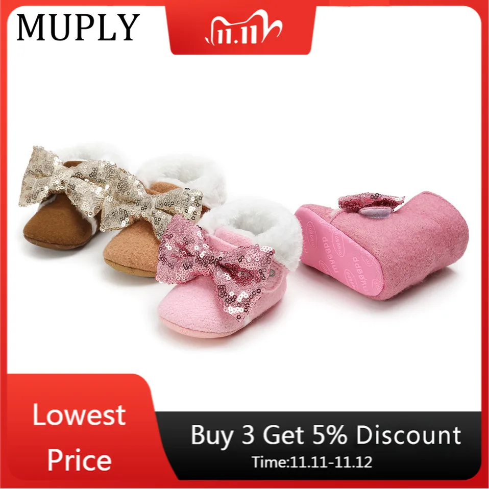 

Cute Autumn Winter Infants Shoes Baby Girl Boy Bow Knot Baby Boots Casual Sneakers Non-slip Soft Soled Walking Shoes