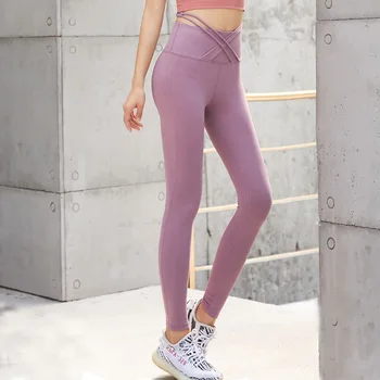 

NORMOV Solid Women Leggings Fitness High Waist Push Up Cross Ankle Length Spandex Jeggongs Casual Seamless Leggings