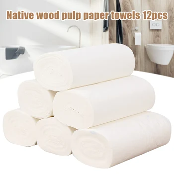 

12pcs Coreless Toilet Paper Roll Household 4-layer Thickened Soft Safe Wood Pulp Toilet Roll L9