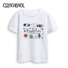 Детская футболка с космическим творческим рисунком милые детские футболки размера плюс Kawaii новые От 2 до 12 лет Детские топы с мультипликационным принтом COYICHENOL