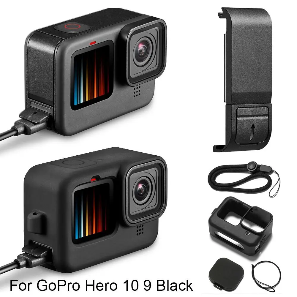 Откидная Крышка батарейного отсека для GoPro Hero 10 9 черная силиконовая Съемная