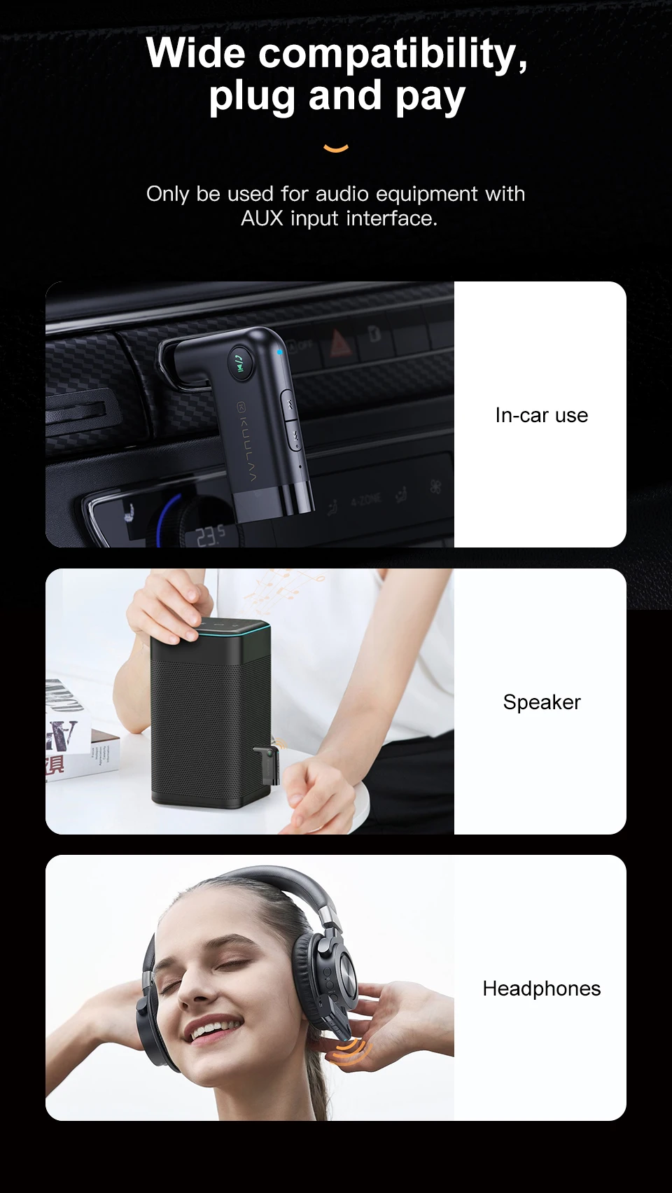 Bluetooth Receiver 5.0 3.5mm AUX Jack Kuulaa