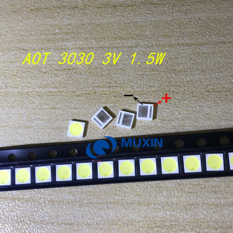 AOT Backlight High Power LED 1.5W 3V 3030 94LM Cool white LCD for TV Application EMC 3030C-W3C3 200PCS | Освещение