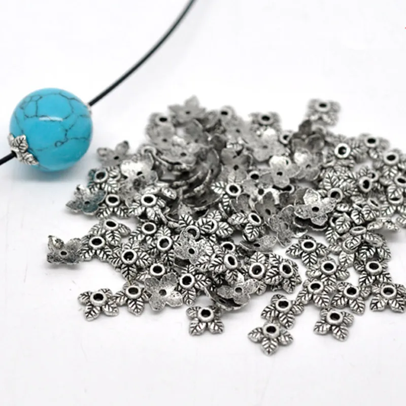 DoreenBeads 70 шт., украшенные 4 лепестками, бусины, концевые колпачки, ювелирное изделие, сделай сам, подвески для женщин, аксессуары, компоненты 6 мм* 6 мм