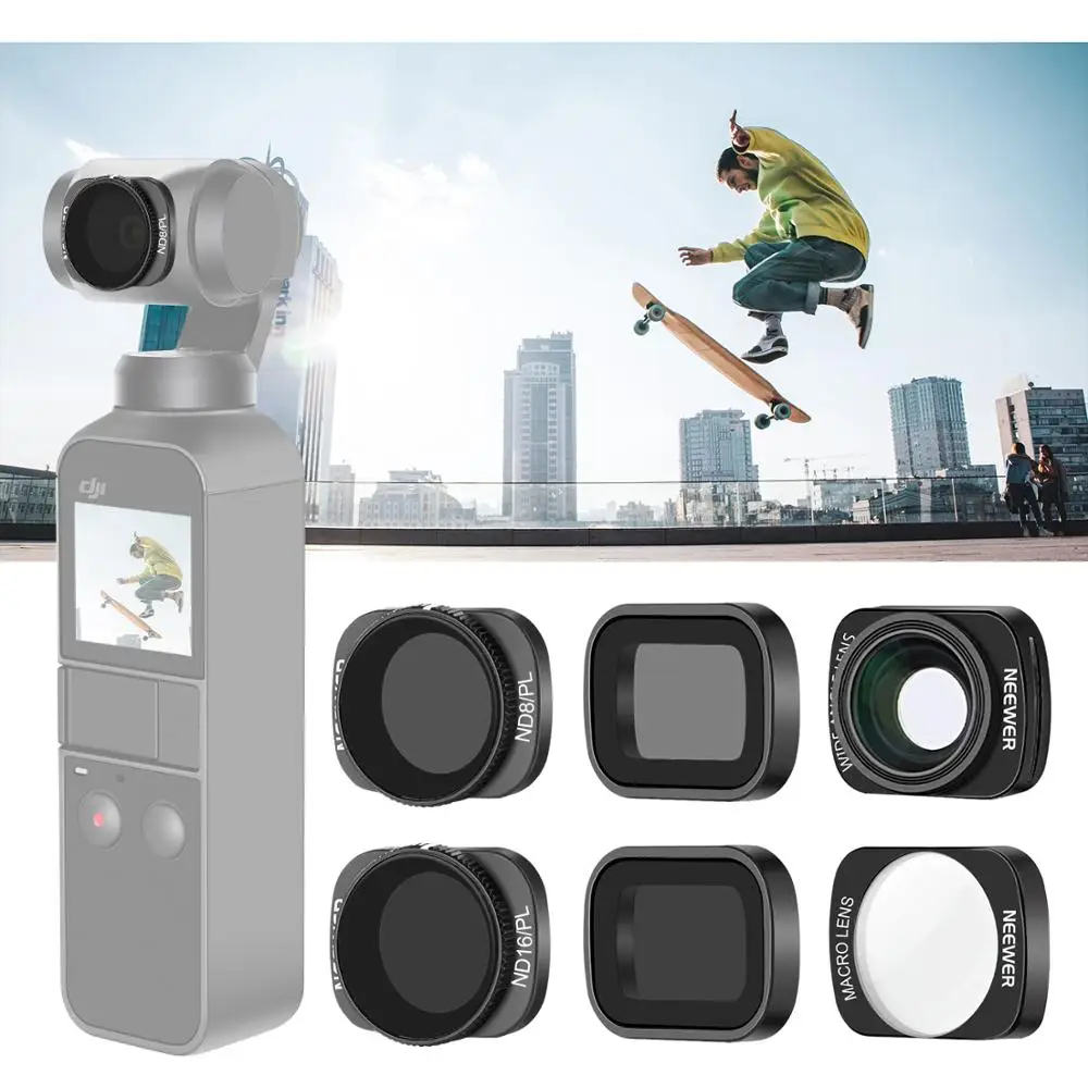 

Neewer Lens Filter Set Compatible with DJI Osmo Pocket Camera Lens:ND8 ND16 ND8/PL ND16/PL Filters,10X Macro Lens for video