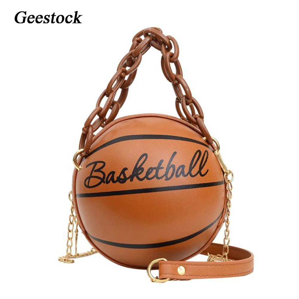 

Geestock Basketball Zip Bags Women's Bag 2020 Crossbody Bag PU Leather Handbags Fashion Chain Round Totes Female Shoulder Messen