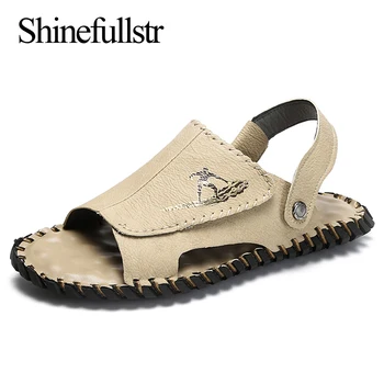 

fashion men leather sandals beach summer mens sandal slippers big size open shoes casual comfortable flat sandalias hombre 47 48