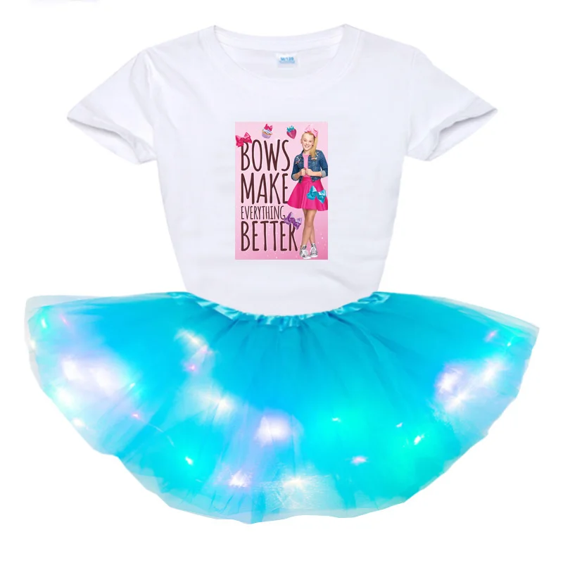

Summer Children Clothing Suit Set Girls T Shirt +Tutu Dress Baby 2pcs Toddler Kids Little Girl Light LED Party JOJOSiwa Dress
