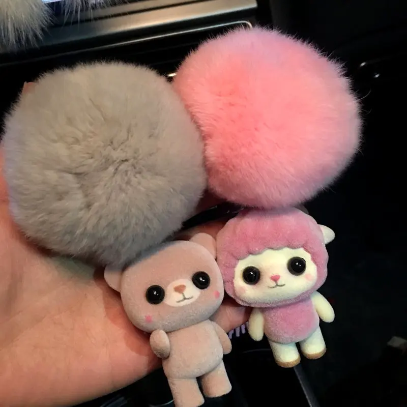 Cartoon doll car key fob pendant cute Korean creative couple key pendant men and women key ring rabbit hair