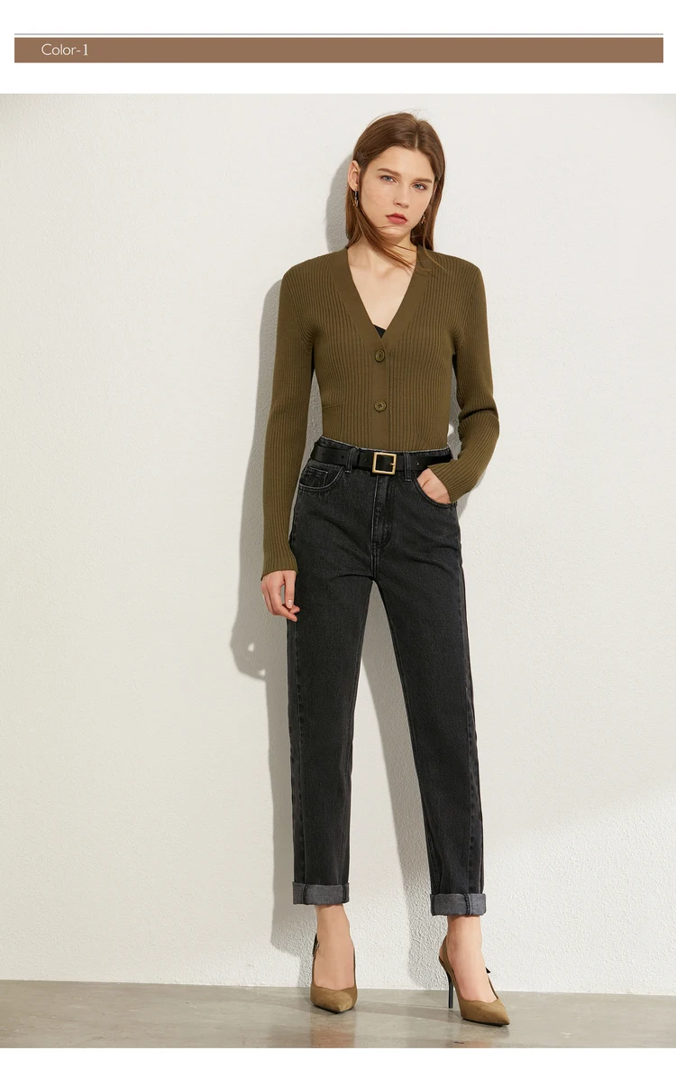AMII Minimalism Summer Autumn Fashion Women Jeans Causal Cotton Black High Waist Straight Ankel-length Female Jeans 12040026