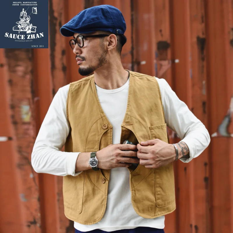 SauceZhan-Chaleco de caza Retro para hombre, chaleco de lona VINTAGE de algodón de mayo, estilo británico