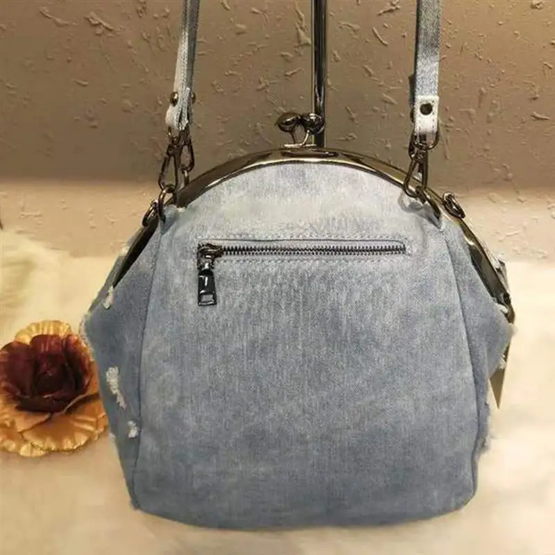Fashion Shell Type Denim Crossbody Bag Women's Shoulder Bag Creative Clasp Closure Fashion Tote Bag Top Handle Bag For Women
