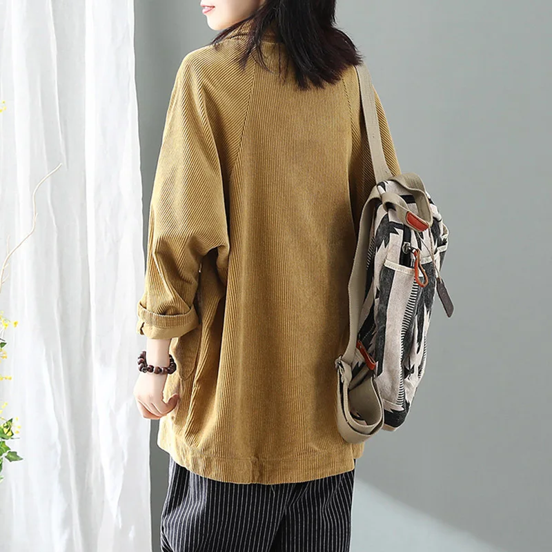 

Origional Literature And Art Retro Mid-length Corduroy Suit Women's Loose-Fit Corduroy Suit Casual Solid Color Fashion Coat