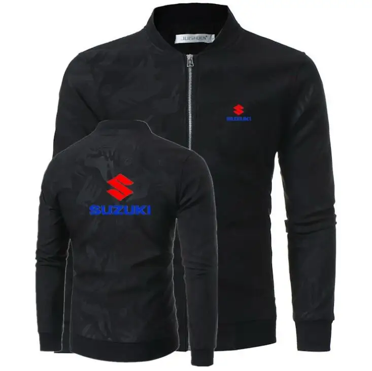 

New Arrival Spring Men's Jackets Solid Fashion Coats Male Casual Slim Stand Collar SUZUKI Print Bomber Jacket Men Overcoat