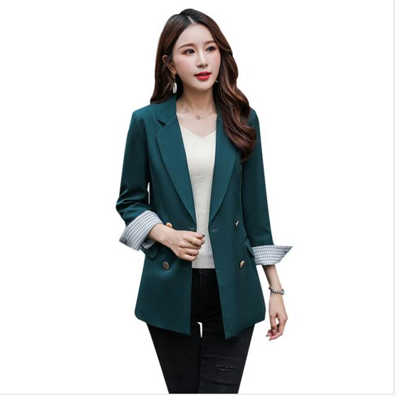 

Brieuces Spring Autumn women pink solid double breasted suit jacket designer office ladies blazer pockets work wear tops