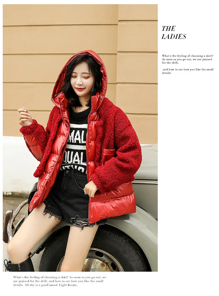 Lambs Wool Joint Short Bread Cotton Coat Winter New Style Korean-style Loose Fashion WOMEN'S Dress ke li rong Cotton-padded