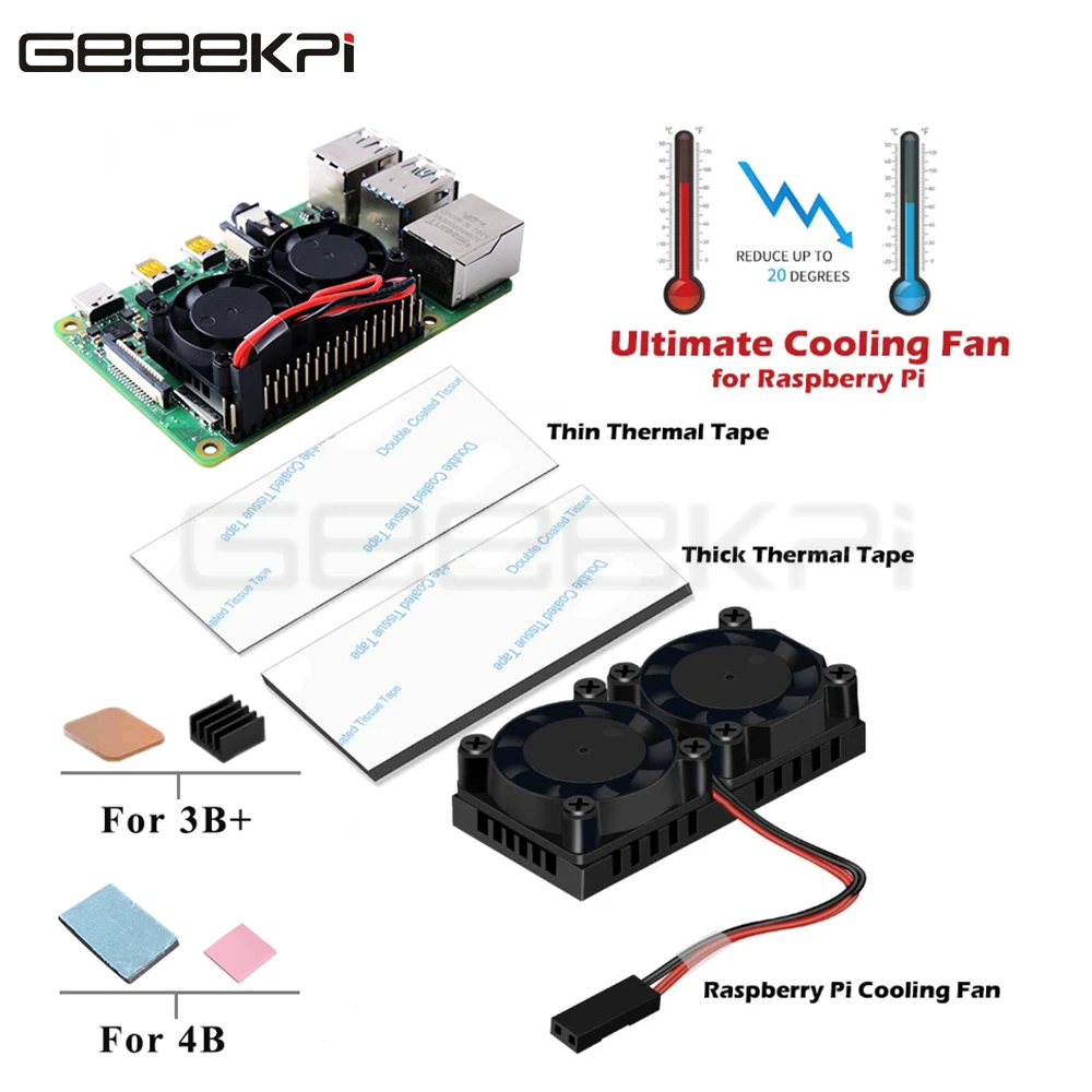 Easycargo Raspberry Pi Refroidisseur de Ventilateur de Refroidissement kit de dissipateur Thermique pour Raspberry Pi 3B + 3B Pi Model B Pi 2 Green 4 Pack 