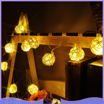 

New LED String Rattan Balls Sepak Takraw Light Strings 30 Bulbs Garlands Fence Beach Bar Wedding Christmas Party Decoration