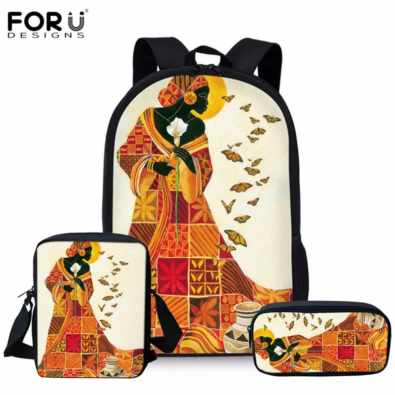 FORUDESIGNS, черная художественная африканская школьная сумка для девочек, большая школьная сумка, портфель, рюкзак, ранец, ранец для книг - Цвет: YQ3543CEK