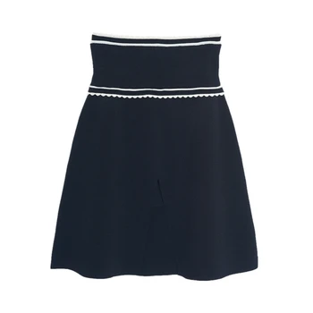 

High Waist Women's A-line Knitted Mini Skirt Split Patchwork Color Short Skirts