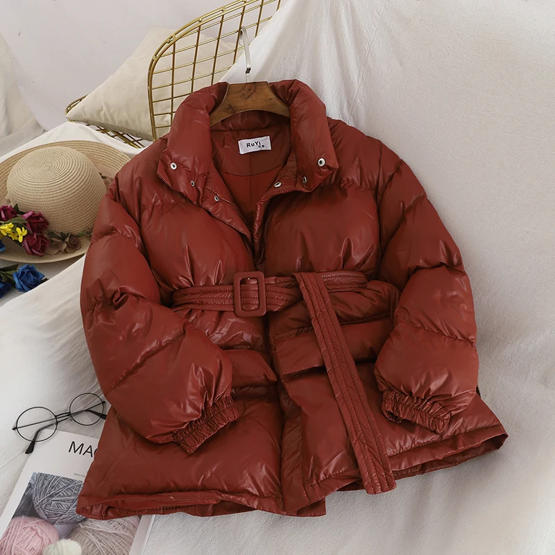 Осенне-зимние парки Mujer, Женская Модная приталенная куртка средней длины с поясом на молнии и пальто, Женская Толстая теплая яркая верхняя одежда