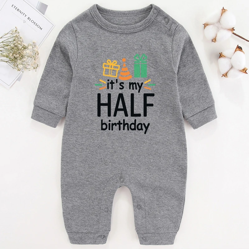 It's My Half Birthday Girls Outfits Long Sleeve Newborn Baby Boy Winter Clothes Cotton Infant One Piece Baby Romper Autumn Warm Baby Bodysuits 