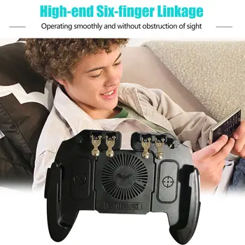 

Six Finger Mobile Shooting Game Controller Gamepad Trigger Aim Button L1 R1 Joystick with Cooler Cooling Fan