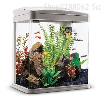 

Desktop Mini LED Fish Tank with Mute Pump Glass Aquarium Living Aquaponics Fish Tan Rain Water Curtain Fish Container