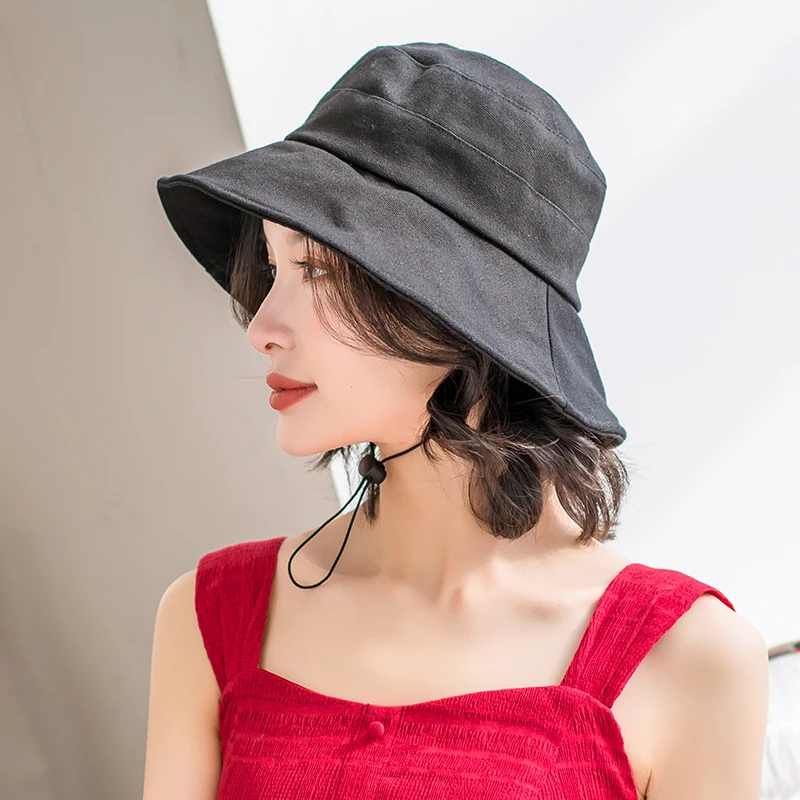Black Bucket Hat For Women Summer Sun Hats Korean Sunscreen Fishermen