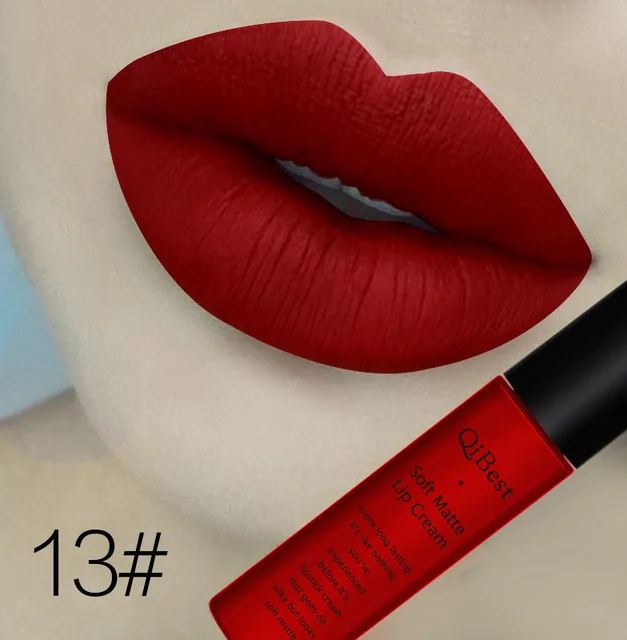 13 Бренд qibest Lips beauty Makup пигмент водонепроницаемый стойкий блеск для губ черный бархат матовая нюдовая помада Красный Блеск для губ Лот - Цвет: 13
