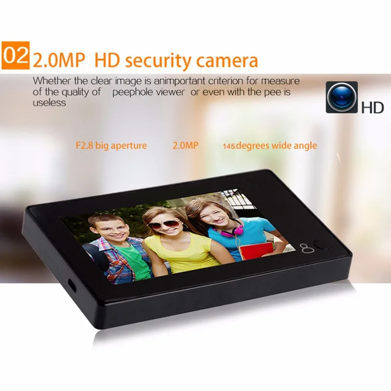 Новинка-Danmini брендовый дверной звонок 2.0MP HD цифровой глазок 4,3 дюймов TFT экран дверной глазок ИК камера 145 градусов Wi-Fi